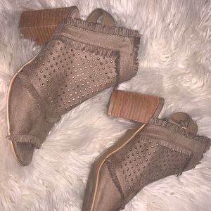 Tan fringe booties